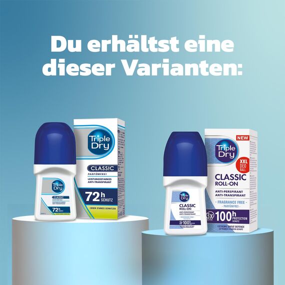 Triple Dry Anti-Transpirant Roll-On | Deoroller gegen starkes Schwitzen | Antibakterielles Deodorant für 100h Schutz | Parfümfreies Antiperspirant | 50ml