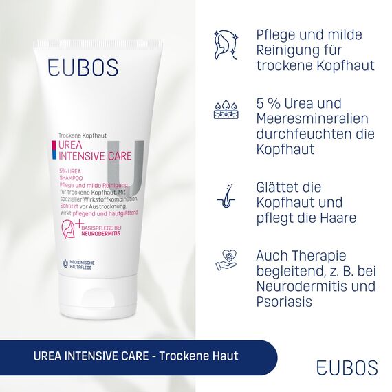 Eubos | 5% UREA Shampoo | 200ml | für trockene Haut | Hautvertäglichkeit dermatologisch bestätigt | Verbesserung Hydratationsfähigkeit der Haut | Spezial-Pflegecreme