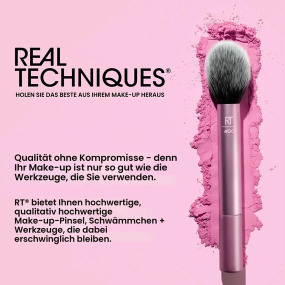 Real Techniques Ultra Plush Puder-Make-up-Pinsel, zum Fixieren von Puder, Bronzer und Rouge, transparent, aufbaubare Deckkraft, vegane, tierversuchsfreie und synthetische Borsten, 1 Stück