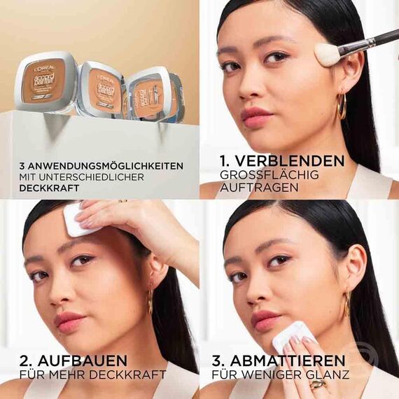 L'Oréal Paris Puder Make up, Mattierendes Kompaktpuder mit LSF 8, Inkl. Spiegel und Schwamm, True Match Puder, Nr. 3.D, 9 g