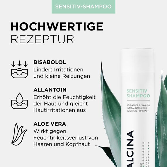 ALCINA Sensitiv-Shampoo | 1 x 250 ml | schonende Reinigung | für sensibles und empfindliches Haar | beruhigt die Kopfhaut | mit Allantoin, Aloe Vera und Bisabolol