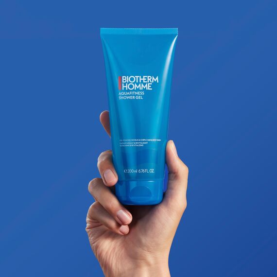 Biotherm Homme Aqua Fitness Duschgel, belebendes Shower Gel & Shampoo für Männer mit Meeresduft, Körper- & Haarpflege verleiht ein erfrischtes Gefühl, 200 ml