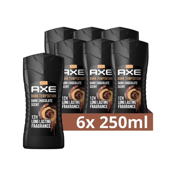 Axe 3-in-1 Duschgel & Shampoo Dark Temptation für ganztägige Frische, unwiderstehlichen Duft und eine angenehme Dusche dermatologisch getestet 6x 250 ml