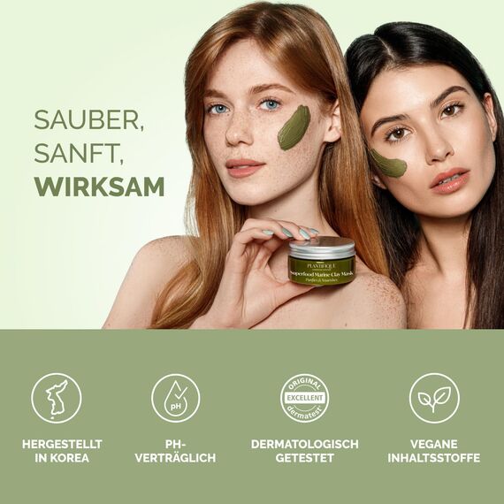 PLANTIFIQUE Koreanische Gesichtsmaske mit Avocado, Fango & Superfoods 100g - Tonerde Maske Körper und Gesicht Anti Pickel Poren Mitesserentferner - Korean Clay Face & Body Mask
