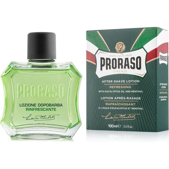 Proraso After Shave Lotion Refresh, 100 ml, Aftershave für Männer mit Eukalyptusöl & Menthol, hilft der Haut, sich nach der Rasur zu regenerieren, Made in Italy