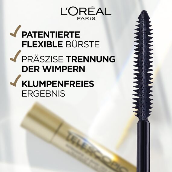 L'Oréal Paris Schwarze Wimperntusche für präzise getrennte Wimpern mit teleskopischer Länge, False Lash Telescopic Gold Mascara, Schwarz, 1 x 8 ml