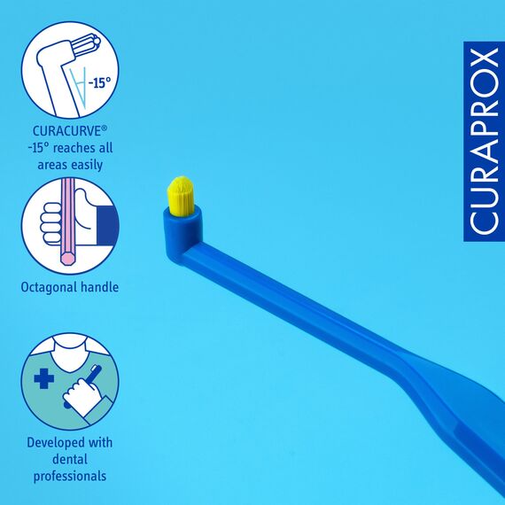 Curaprox CS 1006 Einzelzahnbürste - Gezielte Reinigung für Zahnfleisch und Zahnspangen/Ultraweiches Einzelbüschel | Für empfindliche Zähne und Implantate/Designed in der Schweiz