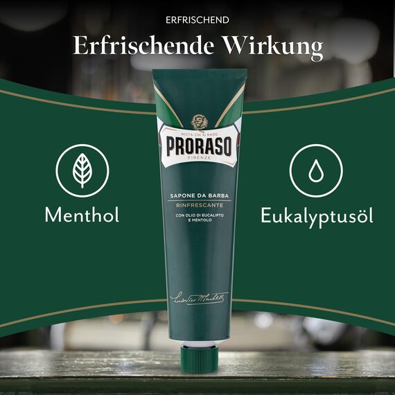 Proraso Shaving Cream Tube, 150 ml, erfrischende, belebende und cremige Rasierseife für Herren, mit Eukalyptusöl und Menthol, Made in Italy, Grün
