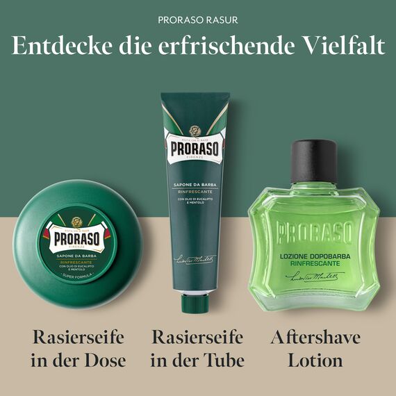 Proraso Shaving Cream Tube, 150 ml, erfrischende, belebende und cremige Rasierseife für Herren, mit Eukalyptusöl und Menthol, Made in Italy, Grün