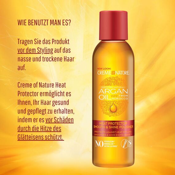 Creme Of Nature Argan Oil Heat Protector Hitzeschutz, Feuchtigkeitsspendend und Glanzgebend mit Arganöl, Pflege für alle Haartypen - 118 ml