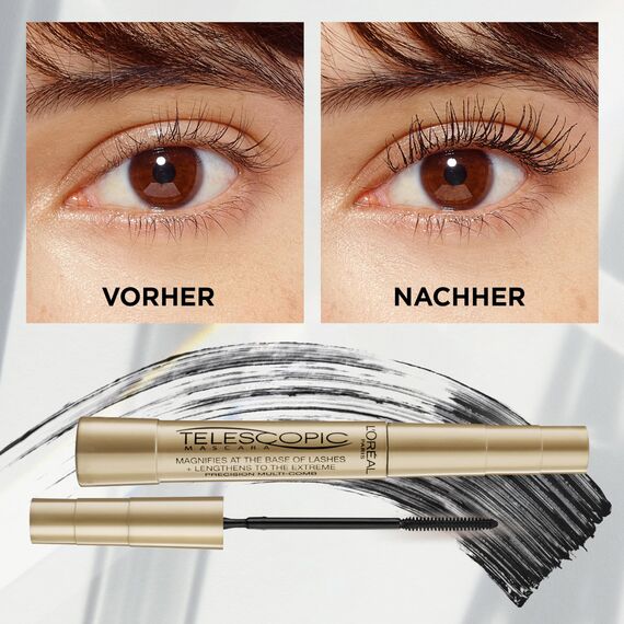 L'Oréal Paris Schwarze Wimperntusche für präzise getrennte Wimpern mit teleskopischer Länge, False Lash Telescopic Gold Mascara, Schwarz, 1 x 8 ml