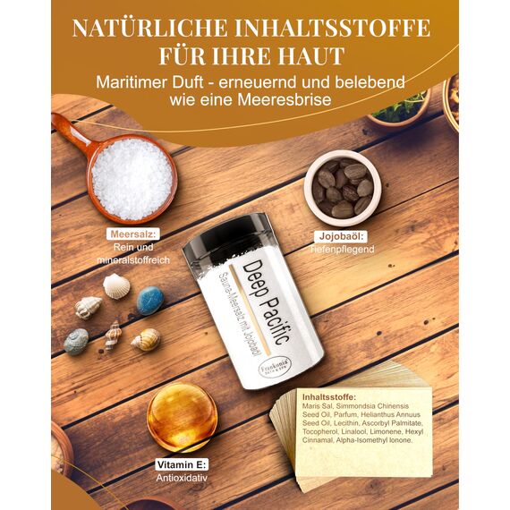 Frankonia BATH & SPA Sauna Salz Peeling Deep Pacific – 400 g Meersalz-Körperpeeling mit Jojobaöl & Vitamin E – Dusch- & Body Scrub für alle Hauttypen – Vegan & ohne Parabene – ohne Microplastik