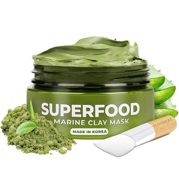 PLANTIFIQUE Koreanische Gesichtsmaske mit Avocado, Fango & Superfoods 100g - Tonerde Maske Körper und Gesicht Anti Pickel Poren Mitesserentferner - Korean Clay Face & Body Mask