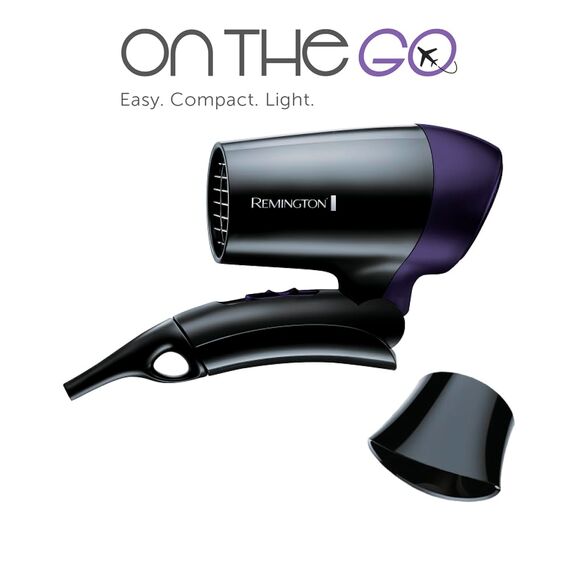 Remington Haartrockner [extrem klein & klappbar] On The Go (1400 W, weltweite Spannungsanpassung 120/220-240V, Stylingdüse, 2 kombinierte Heiz- & Gebläsestufen) Reisehaartrockner D2400