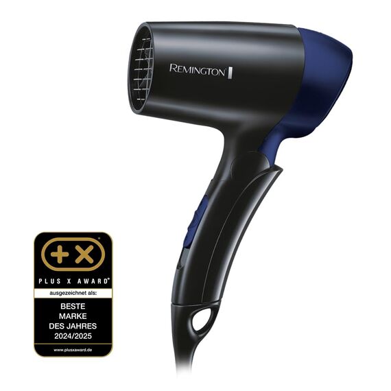 Remington Haartrockner [extrem klein & klappbar] On The Go (1400 W, weltweite Spannungsanpassung 120/220-240V, Stylingdüse, 2 kombinierte Heiz- & Gebläsestufen) Reisehaartrockner D2400