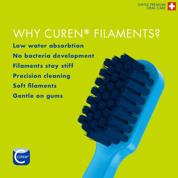 Curaprox CS 1560 Weiche Zahnbürste - Festeres Putzerlebnis/Sanfte Plaqueentfernung für Erwachsene/Einzelpackung, zufällige Farbe/Hergestellt in der Schweiz