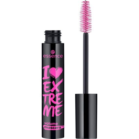 essence I LOVE EXTREME volume mascara, Nr. 01, Schwarz, volumengebend, schwunggebend, verlängernd, vegan, ohne Mikroplastikpartikel, Nanopartikel frei, ohne Parfüm, 1er Pack (12ml)