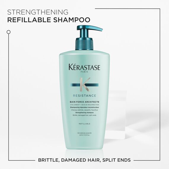 Kérastase Shampoo für geschädigtes und strapaziertes Haar, Regenerierendes und stärkendes Haarbad, Bain Force Architecte, Résistance, 500 ml