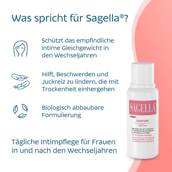 SAGELLA poligyn - Comfort 50 Plus: Intimwaschlotion mit Kamillenextrakt und Bisabolol, Intimpflege ab der Menopause, 100 ml