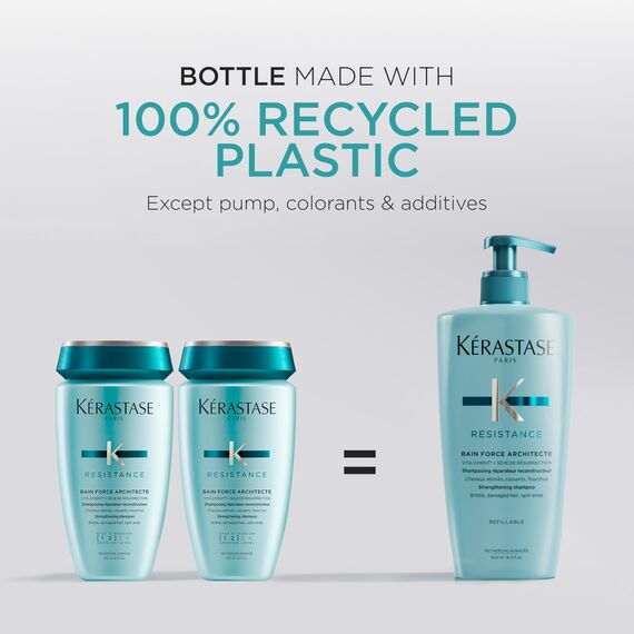 Kérastase Shampoo für geschädigtes und strapaziertes Haar, Regenerierendes und stärkendes Haarbad, Bain Force Architecte, Résistance, 500 ml