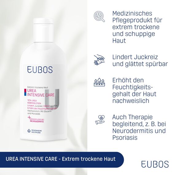 Eubos | 10% UREA Körperlotion | 200ml | für trockene Haut | Hautvertäglichkeit dermatologisch bestätigt | Verbesserung Hydratationsfähigkeit der Haut | Spezial-Pflegecreme