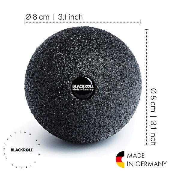 BLACKROLL® BALL 08 Faszienball (8 cm), kleine Faszienkugel für die punktuelle Selbstmassage, Massageball zur Behandlung von Muskelverspannungen, mittlere Härte, Made in Germany, Schwarz
