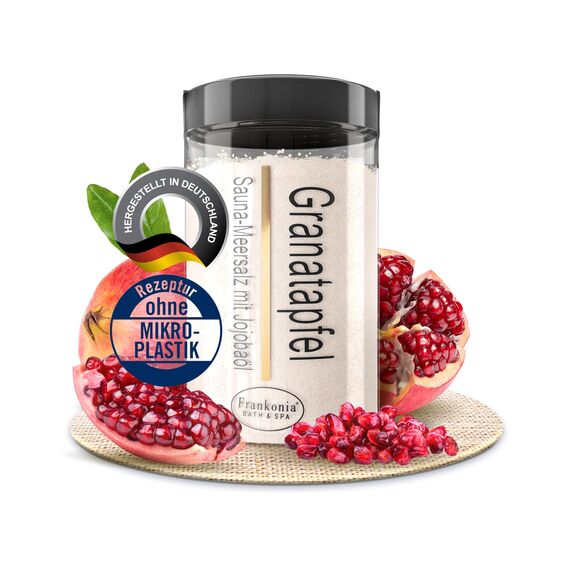 Frankonia BATH & SPA Sauna Salz Peeling Granatapfel – 400 g Meersalz-Körperpeeling mit Jojobaöl & Vitamin E – Dusch- & Body Scrub für alle Hauttypen – Vegan & ohne Parabene – ohne Microplastik