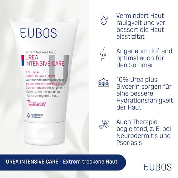 Eubos | 10% UREA Hydro Repair Lotion | 150ml | für trockene Haut | Hautvertäglichkeit dermatologisch bestätigt | Verbesserung Hydratationsfähigkeit der Haut | Spezial-Pflegecreme