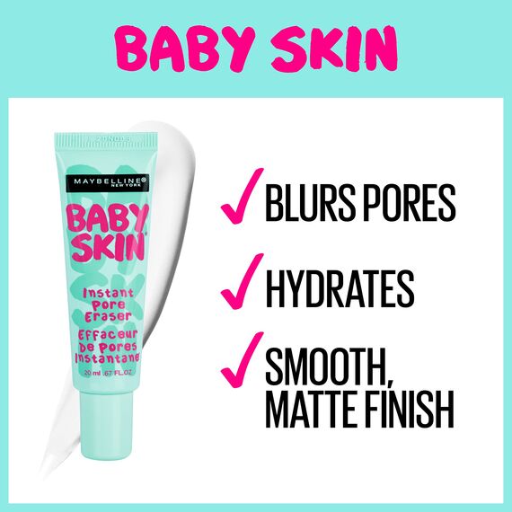 Maybelline New York Make Up Basis, Baby Skin Primer, Langanhaltend und porenverfeinernd, Transparent, 22 ml Gleichmäßiger Teint