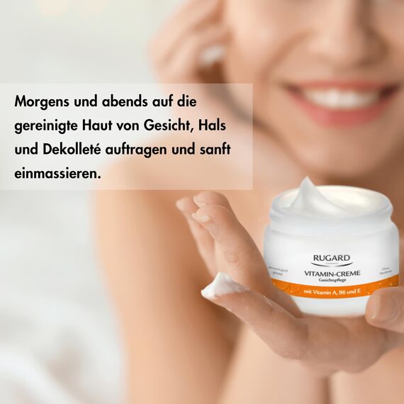 RUGARD Vitamin-Creme: Anti-Aging Gesichtspflege gegen vorzeitige Hautalterung, mit Vitamin A, B6, E und Kollagen für Feuchtigkeit, 100ml