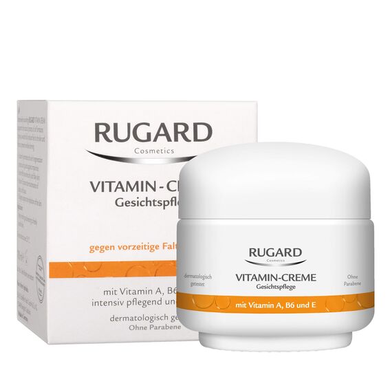 RUGARD Vitamin-Creme: Anti-Aging Gesichtspflege gegen vorzeitige Hautalterung, mit Vitamin A, B6, E und Kollagen, 50ml
