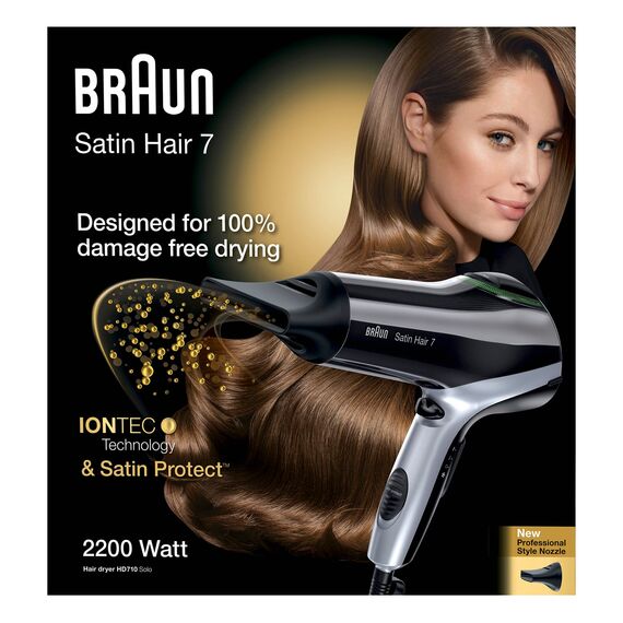 Braun Satin Hair 7 Haartrockner, professioneller Föhn mit IonTec und Satin Protect Technologie, HD710, schwarz