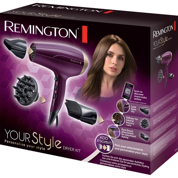 Remington Haartrockner Ionen [leicht & mehr Volumen] Your Style (2300 W, Set inkl. Stylingdüse, Diffusor, Haaransatz-Booster für mehr Volumen, 3 Heiz- & 2 separate Gebläsestufen, Abkühlstufe) D5219