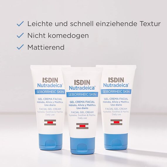 ISDIN Nutradeica Gel-Creme Gesicht - Pflege für Seborrhoische Haut - Reduziert Rötungen, Schuppen & Talg - Beruhigende Feuchtigkeitscreme, Mattierend, 50ml