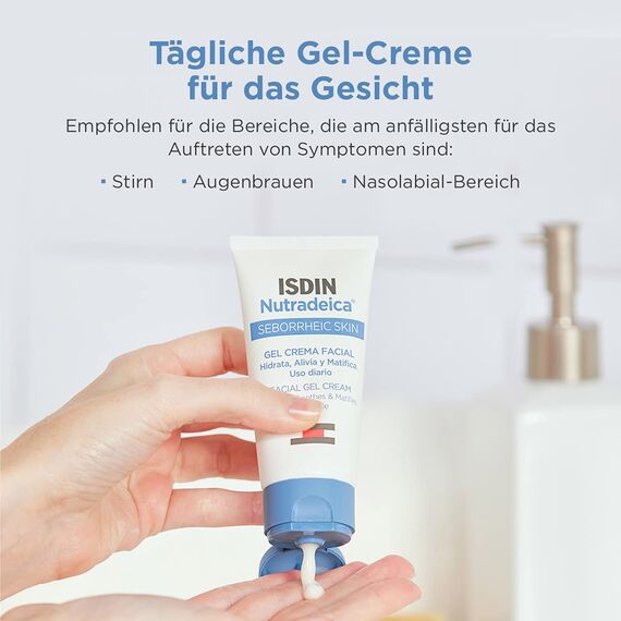 ISDIN Nutradeica Gel-Creme Gesicht - Pflege für Seborrhoische Haut - Reduziert Rötungen, Schuppen & Talg - Beruhigende Feuchtigkeitscreme, Mattierend, 50ml