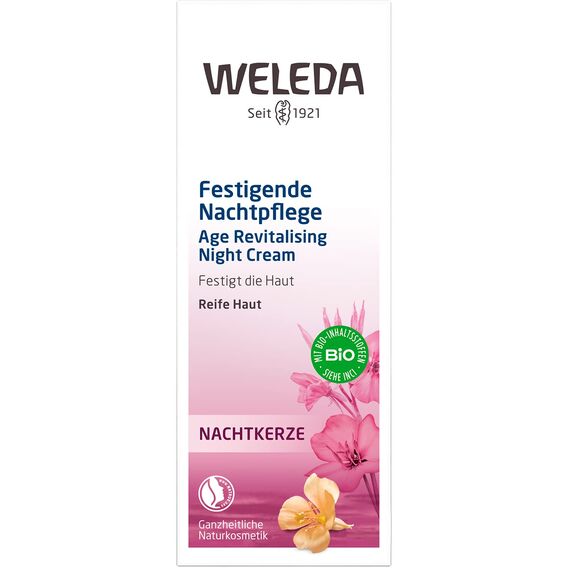 WELEDA Bio Nachtkerze Festigende Nachtpflege, vitaminreiche Pflegecreme für reife Haut im Gesicht, Gesichtscreme glättet, revitalisiert und verleiht Spannkraft (1 x 30 ml) Revitalisierende Nachtkerze