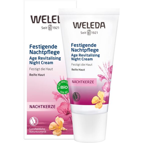 WELEDA Bio Nachtkerze Festigende Nachtpflege, vitaminreiche Pflegecreme für reife Haut im Gesicht, Gesichtscreme glättet, revitalisiert und verleiht Spannkraft (1 x 30 ml) Revitalisierende Nachtkerze