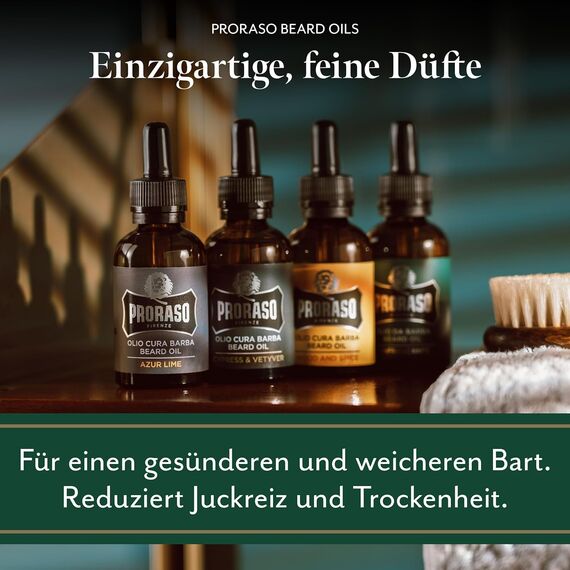 Proraso Beard Oil, Wood & Spice, 30 ml, Bartöl mit Zedernholz & Zitrus-Duft, Bart Weichmacher pflegt Haut & Haar und schützt das Barthaar, Made in Italy