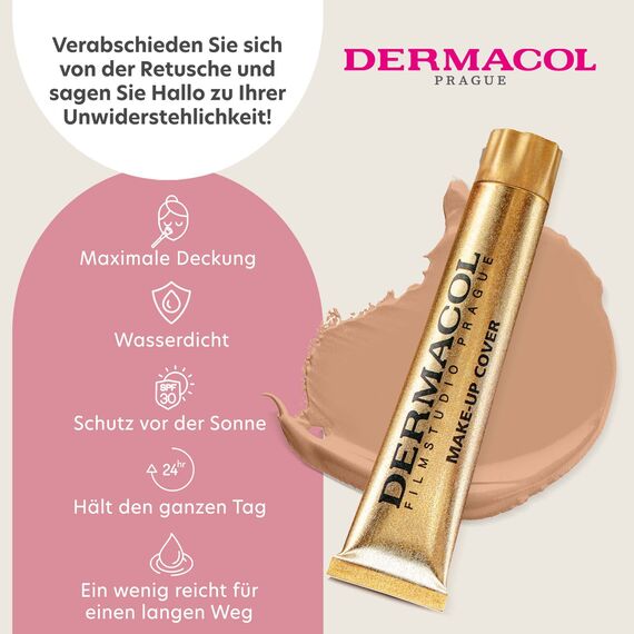 Dermacol - Full Coverage Foundation, Flüssige Makeup Matte Foundation mit SPF 30, Wasserfeste Foundation für fettige Haut, Akne, & Augenringe, Langanhaltende Makeup Produkte, 30g, Farbton - 221