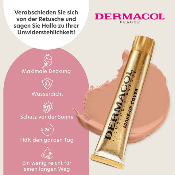 Dermacol Make-up Cover – stark deckende, wasserfeste Foundation mit LSF 30, Mittleres Beige-Rosy 213, 30 g