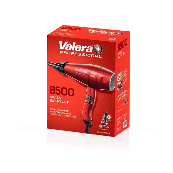 Valera, Swiss Silent Jet 8500, professioneller Haartrockner, Föhn mit leistungsstarkem Motor AC-PERFORMANCE, 3 Temperaturstufen, Ionen-Generator, verdrehsicheres Super-Flex-Kabel, 2000 W, rot