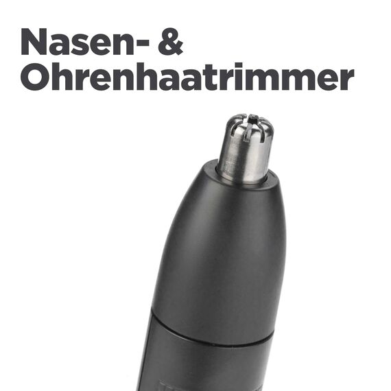 BaByliss Nasen- und Ohrenhaarschneider – Präzises 2-Klingen-System, batteriebetrieben, Edelstahl, leicht zu reinigen mit abnehmbaren Aufsätzen, Schwarz, E650E