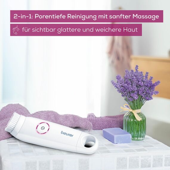Beurer FC 45 Gesichtsbürste, Tiefenreinigung für spürbar weichere Haut, 2-stufige Rotation für jeden Hauttyp, wasserfest, Weiß