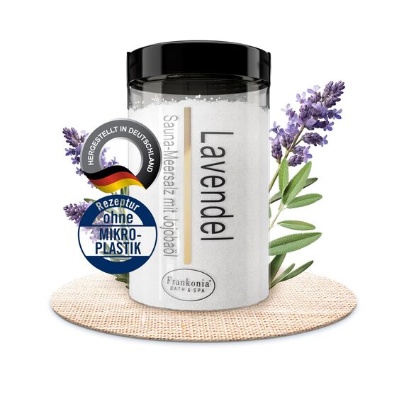 Frankonia BATH & SPA Sauna Salz Peeling Lavendel – 400 g Meersalz-Körperpeeling mit Jojobaöl & Vitamin E – Dusch- & Body Scrub für alle Hauttypen – Vegan & ohne Parabene – ohne Microplastik