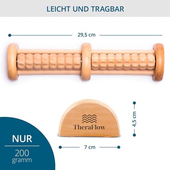 TheraFlow Fußmassagerolle aus Holz - Reflexzonenmassage für Zuhause & Unterwegs - Fußmassagegerät für Neuropathie und Fersensporn - Lindert Schmerzen und löst Verspannungen