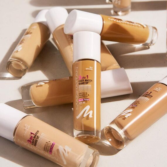 Manhattan 3in1 Easy Match Make-up, Flüssig Foundation für gebräunte Haut mit LSF 20, Farbe Rose Beige 36, 1 x 30ml