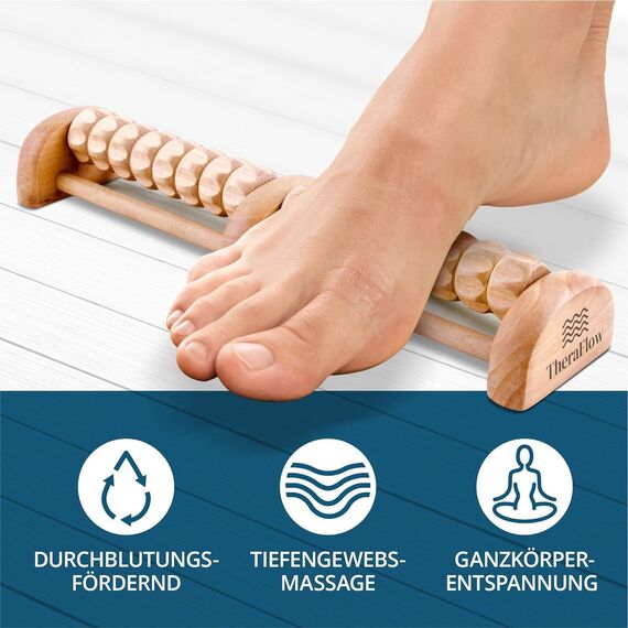 TheraFlow Fußmassagerolle aus Holz - Reflexzonenmassage für Zuhause & Unterwegs - Fußmassagegerät für Neuropathie und Fersensporn - Lindert Schmerzen und löst Verspannungen