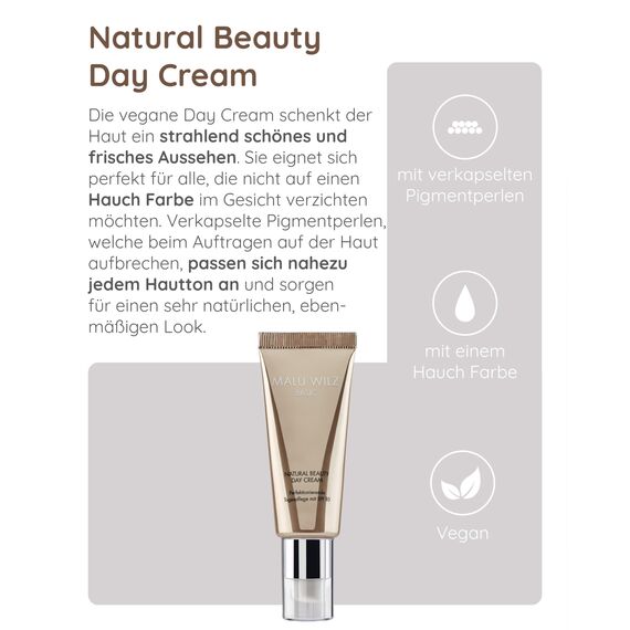 Malu Wilz Natural Beauty Day Cream 40ml I Erfrischende Skincare Gesichtspflege-Creme mit Glycerin & Panthenol I Mit UVA/UVB 10 I Mit Pigmentperlen I Vegan