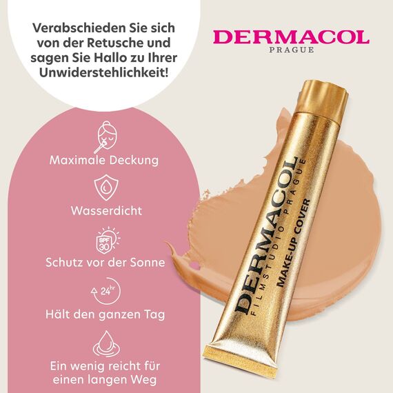 Dermacol - Full Coverage Foundation, Flüssige Makeup Matte Foundation mit SPF 30, Wasserfeste Foundation für fettige Haut, Akne, & Augenringe, Langanhaltende Makeup Produkte, 30g, Farbton - 218
