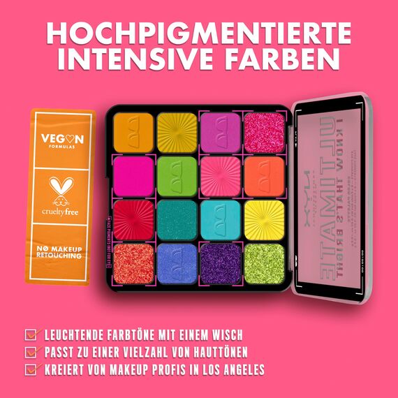 NYX Professional Makeup Lidschattenpalette mit 16 Farbtönen, Intensives und langanhaltendes Finish, Vegane Formel ohne Inhaltsstoffe tierischen Ursprungs, Ultimate Shadow, Farbton: Brights